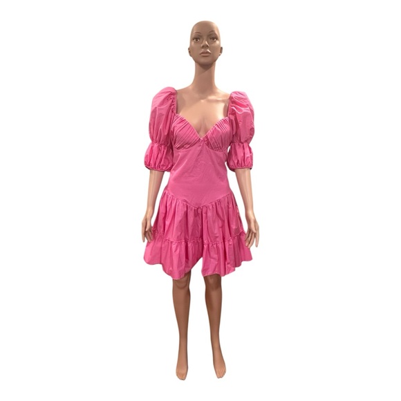 Peixoto Vibrant Pink Puff Sleeve Mini Dress - Picture 3 of 6